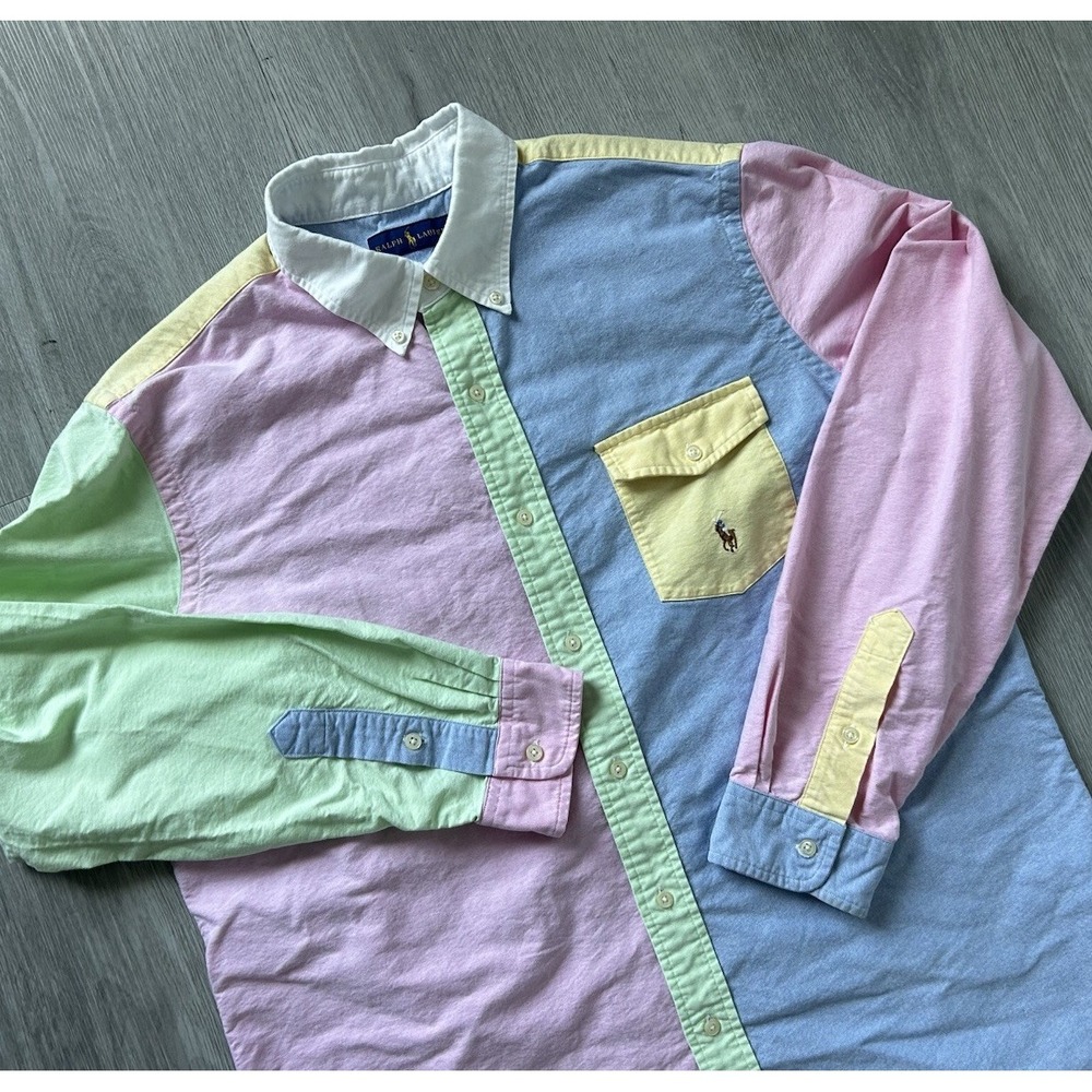 Ralph Lauren Preppy XL Colorblock Oxford Button Down Shirt Fun Pastel Preppy
